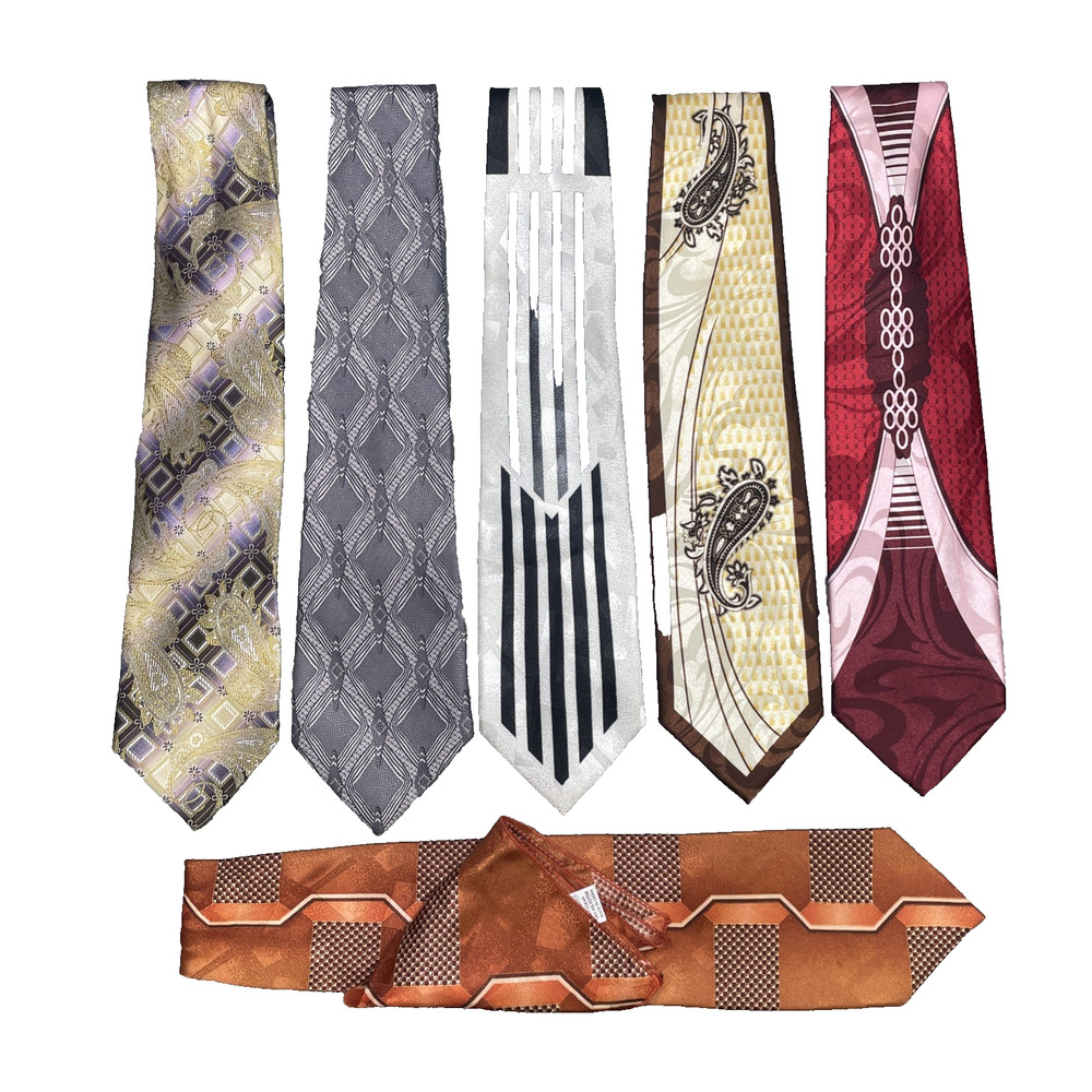 Lot of 6 Fratello Handmade Men’s Neck Ties Polyester Wide 3.75”-4” Mixed Pattern